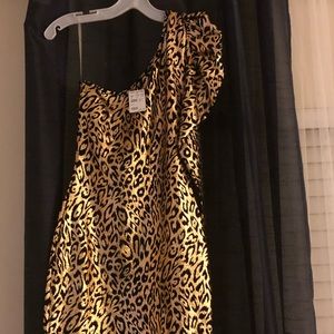One shoulder black and gold foil dress